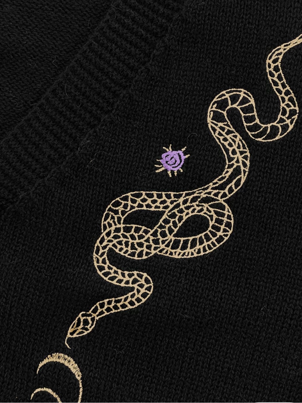 Plant Snake Embroidery Sweater, Casual Loose-Fit Short Knitted Crop Sweater - Picture 3 of 10
